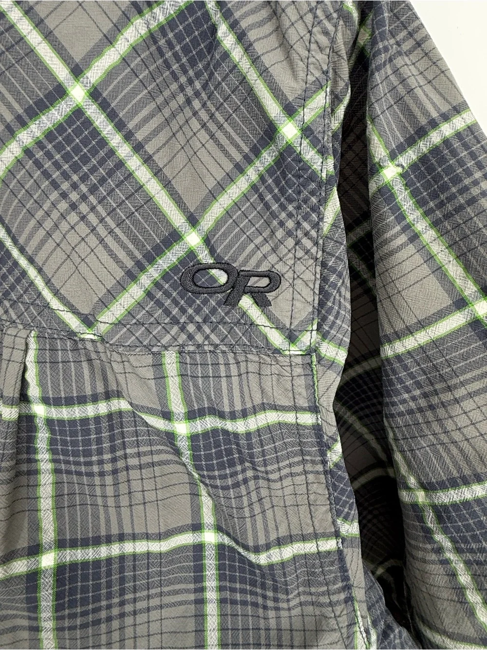 Outdoor Research Mountain High Outfitter‎ Men Gray Lime Short Sleeve Shirt Large